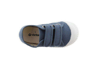 Victoria - Kids Canvas Velcro Sneaker in Jeans Blue